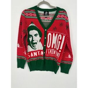 Elf Movie Buddy The Elf Santa I Know Him Christmas Cardigan Sweater Red Green S